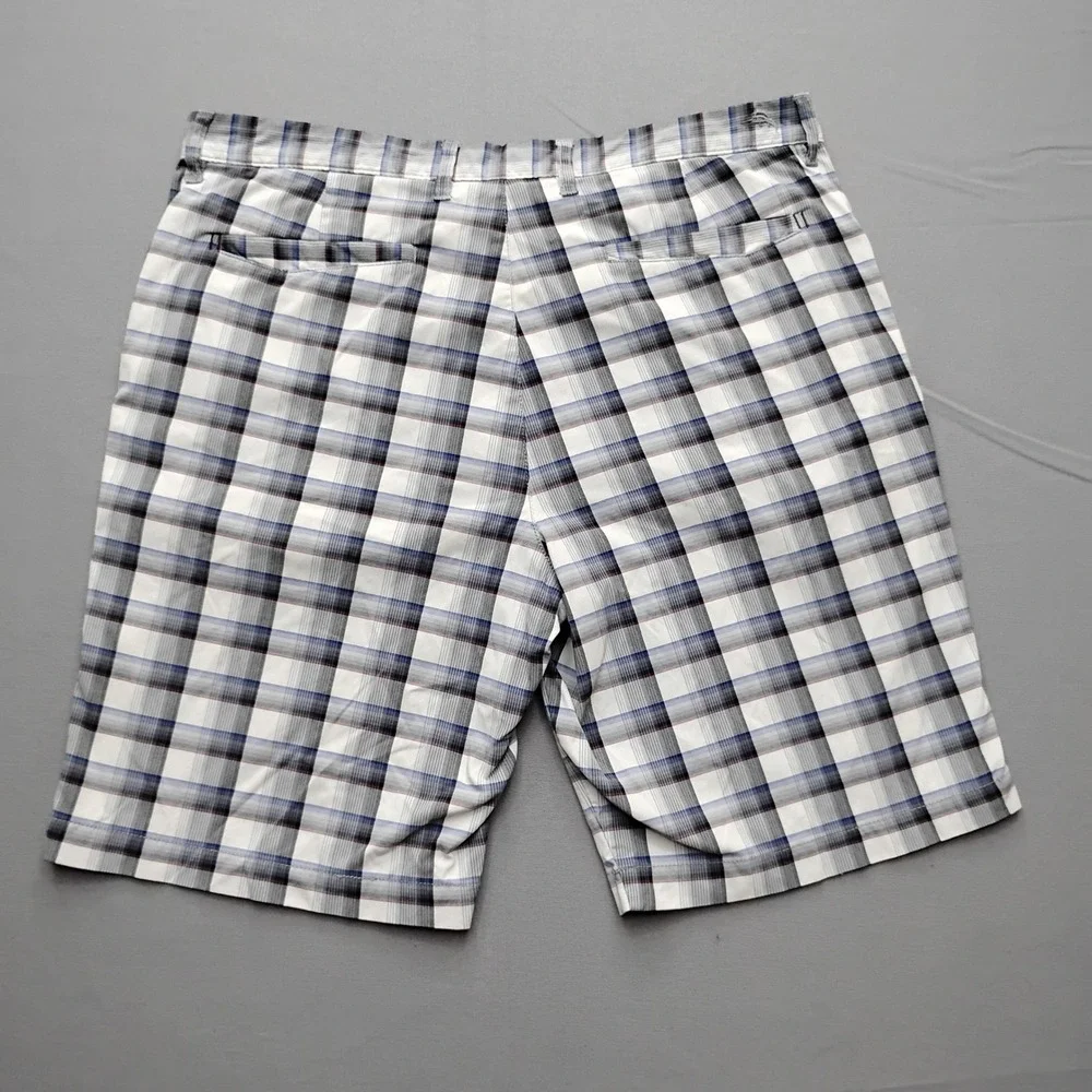 Tommy Bahama Mens Plaid Golf Shorts Blue Grey White Size 35 Flat Front